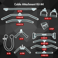 Thumbnail for A collection of various black and silver cable machine attachments, including ropes, bars, and handles.
