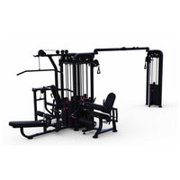 Thumbnail for Black 5-stack compact multi-gym with lat pull, low row, bench press, and leg extension/curl stations.