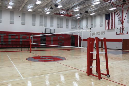 RALLYLINE 3 1/2" OD Scholastic Telescopic One-Court Volleyball System, Less Floor Sleeves and Covers