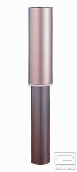 Two cylindrical metal pieces, one light brown and one dark brown, connected by a white ring.