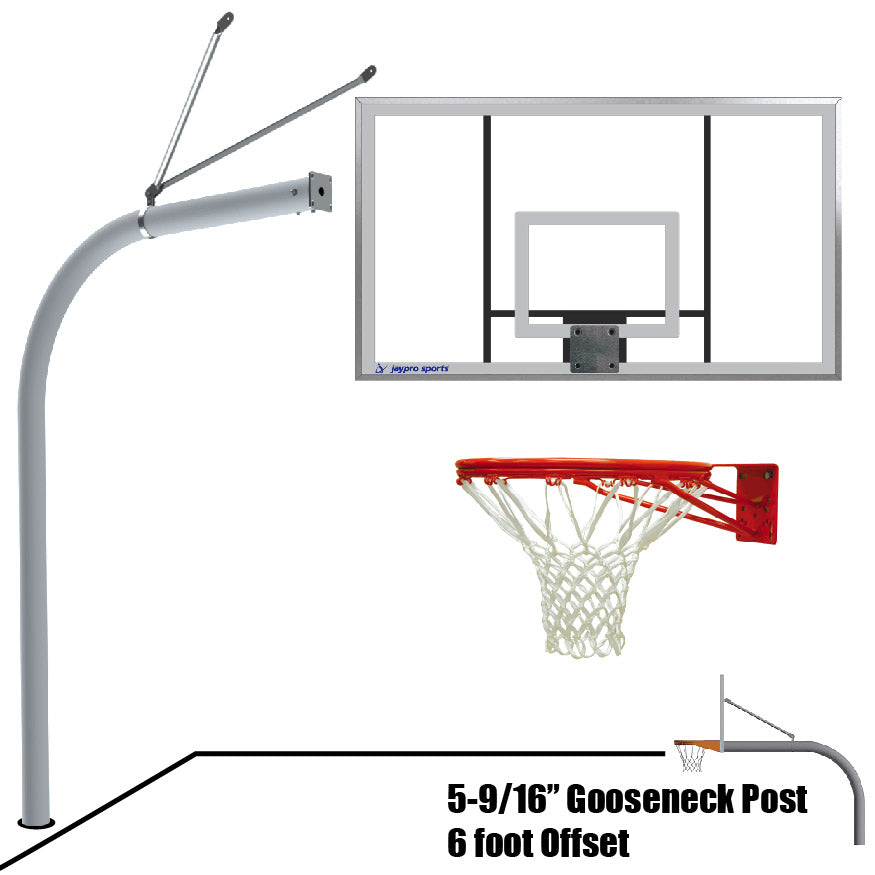 Basketball System - Gooseneck (5-9/16 in. Pole with 6 ft. Offset) - 72 in. Acrylic Backboard - Double Rim Goal