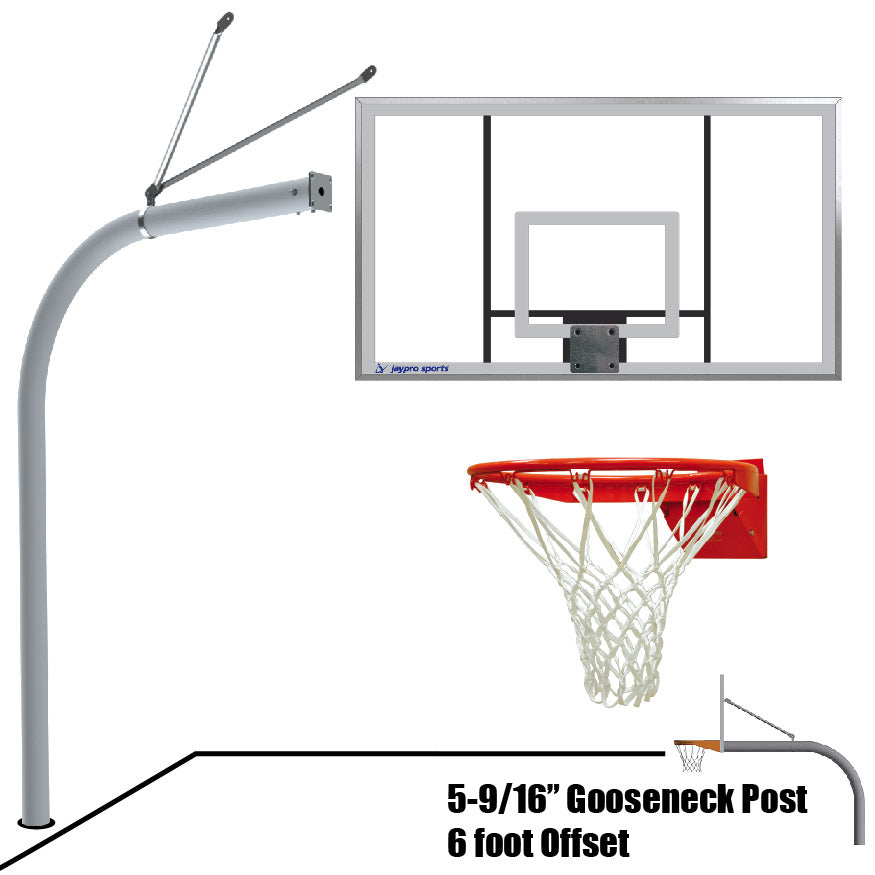 Basketball System - Gooseneck (5-9/16 in. Pole with 6 ft. Offset) - 72 in. Acrylic Backboard - Flex Rim Goal