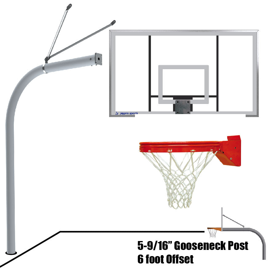 Basketball System - Gooseneck (5-9/16 in. Pole with 6 ft. Offset) - 72 in. Acrylic Backboard - Playground Breakaway Goal