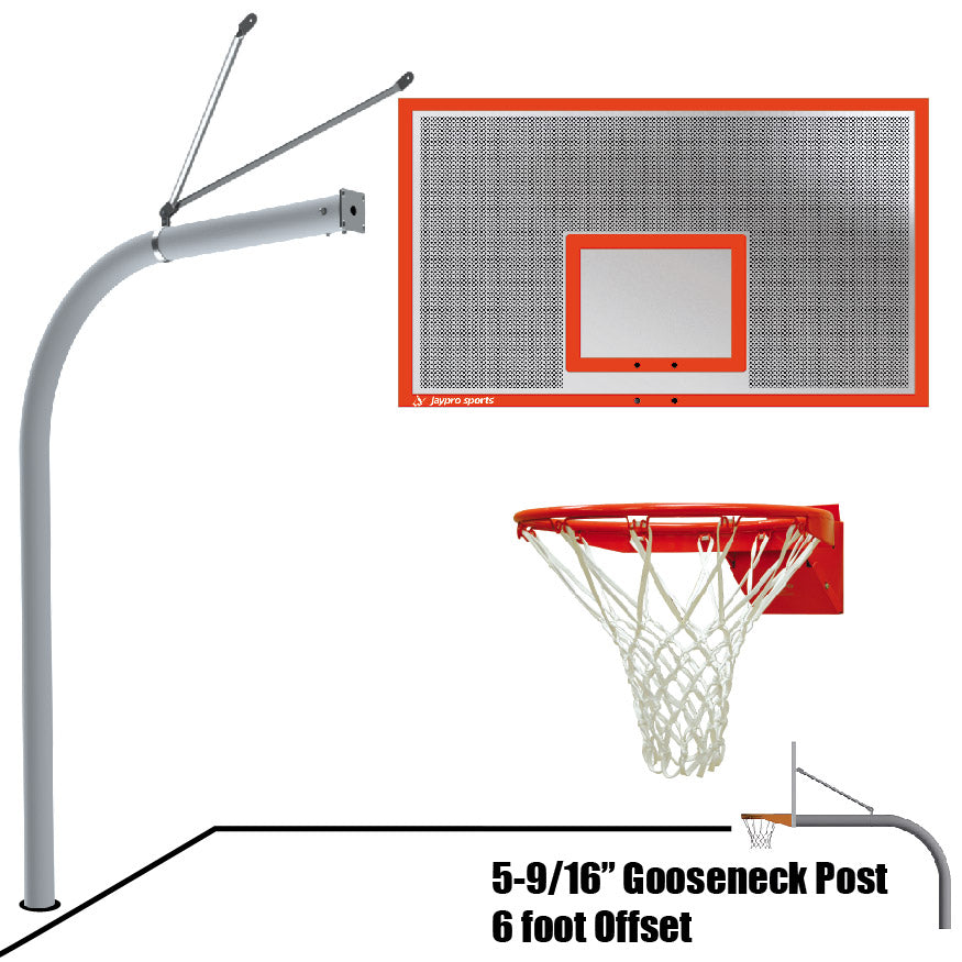 Basketball System - Gooseneck (5-9/16 in. Pole with 6 ft. Offset) - 72 in. Perforated Aluminum Backboard - Flex Rim Goal