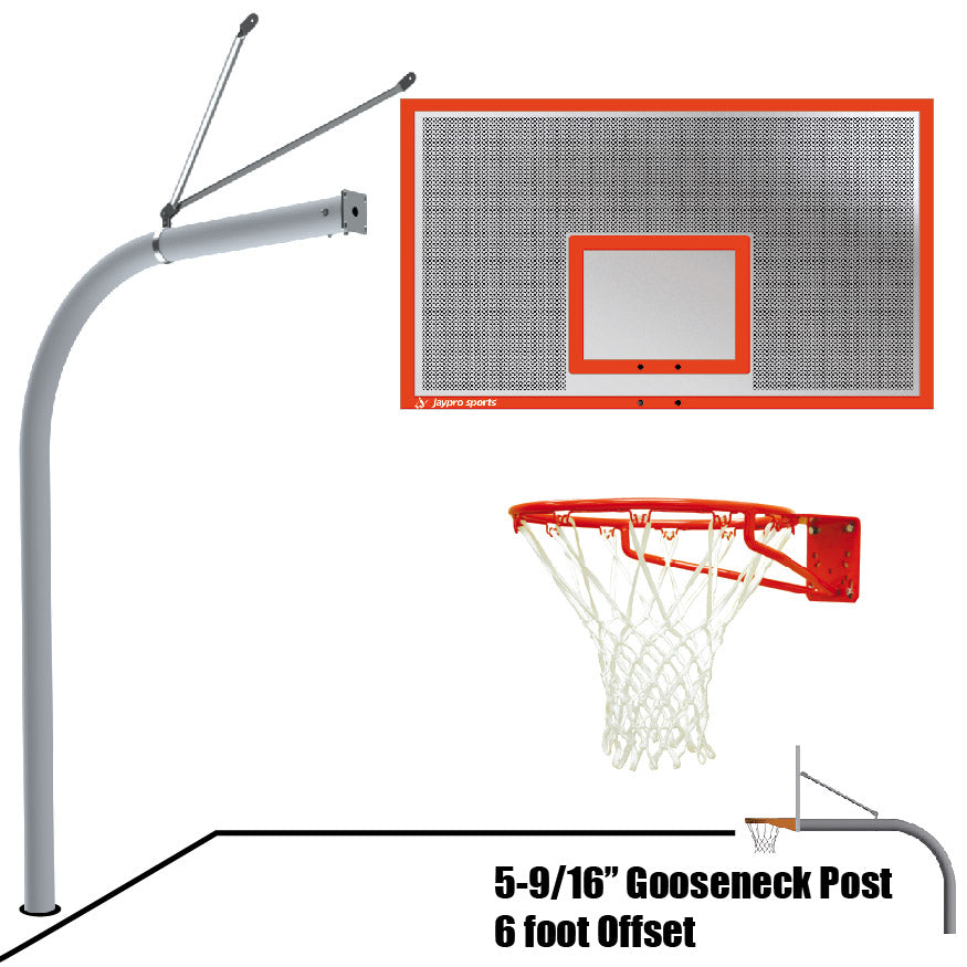 Basketball System - Gooseneck (5-9/16 in. Pole with 6 ft. Offset) - 72 in. Perforated Aluminum Backboard - Super Goal