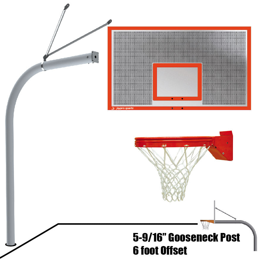 Basketball System - Gooseneck (5-9/16 in. Pole with 6 ft. Offset) - 72 in. Perforated Aluminum Backboard - Playground Breakaway Goal