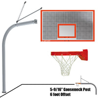 Thumbnail for Basketball System - Gooseneck (5-9/16 in. Pole with 6 ft. Offset) - 72 in. Perforated Aluminum Backboard - Playground Breakaway Goal