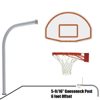 Thumbnail for Basketball System - Gooseneck (5-9/16 in. Pole with 6 ft. Offset) - 54 in. Aluminum Fan Backboard - Double Rim Goal