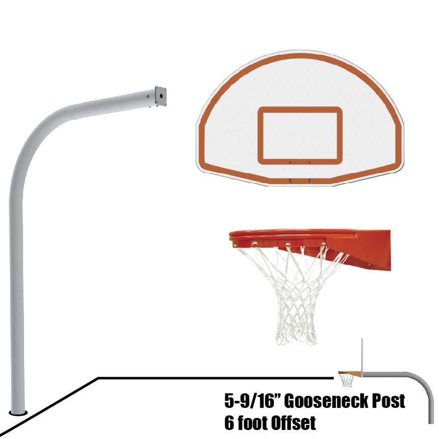 Basketball System - Gooseneck (5-9/16 in. Pole with 6 ft. Offset) - 54 in. Aluminum Fan Backboard - Playground Goal