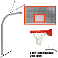 Thumbnail for Basketball System - Gooseneck (5-9/16 in. Pole with 6 ft. Offset) - 72 in. Perforated Steel Backboard - Playground Breakaway Goal