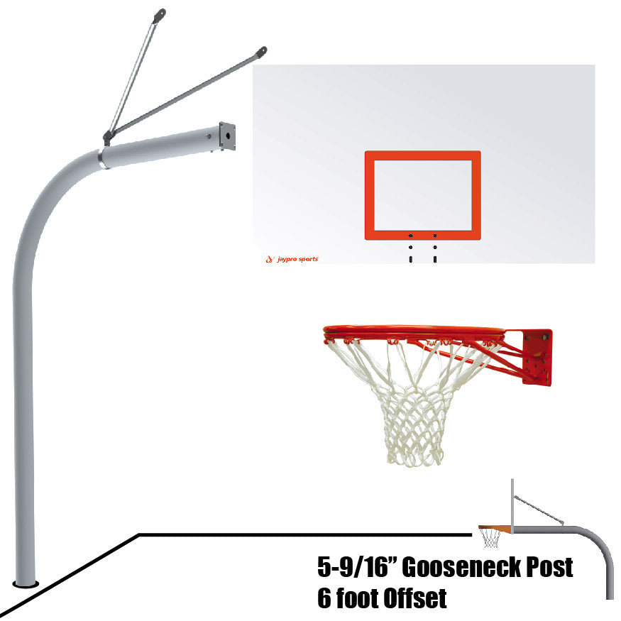 Basketball System - Gooseneck (5-9/16 in. Pole with 6 ft. Offset) - 72 in. Steel Backboard - Double Rim Goal