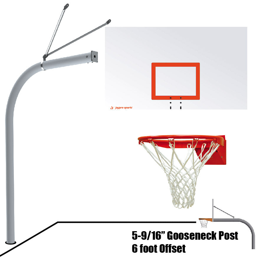 Basketball System - Gooseneck (5-9/16 in. Pole with 6 ft. Offset) - 72 in. Steel Backboard - Flex Rim Goal