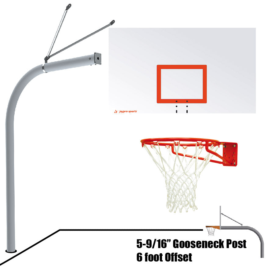 Basketball System - Gooseneck (5-9/16 in. Pole with 6 ft. Offset) - 72 in. Steel Backboard - Super Goal