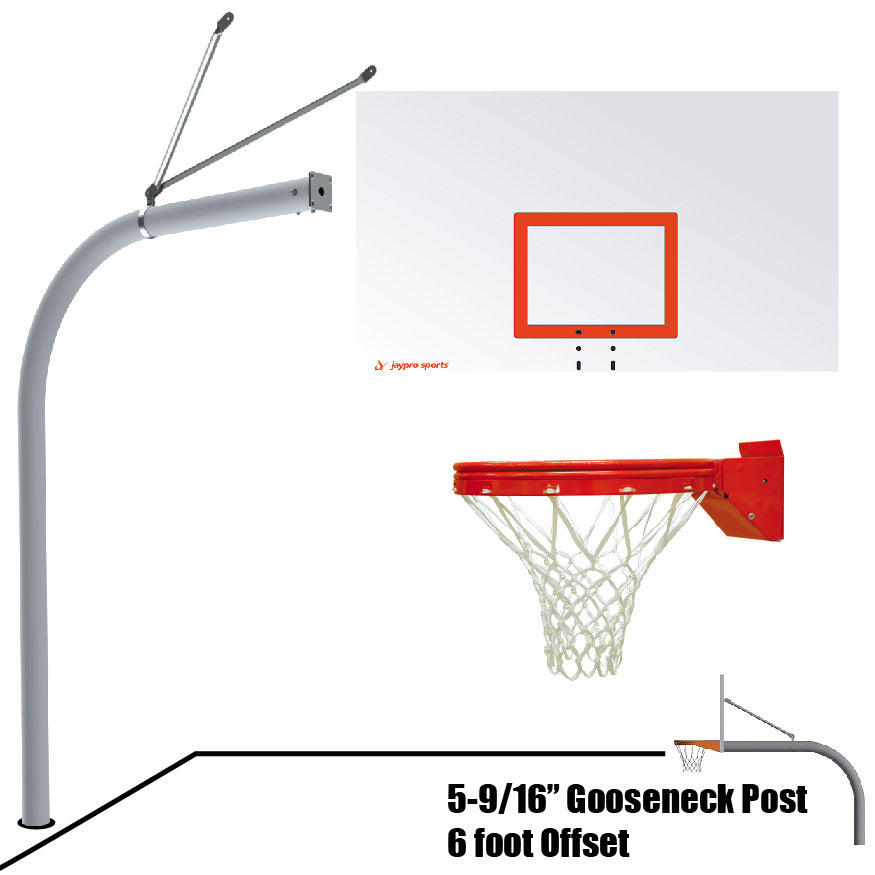 Basketball System - Gooseneck (5-9/16 in. Pole with 6 ft. Offset) - 72 in. Steel Backboard - Playground Breakaway Goal