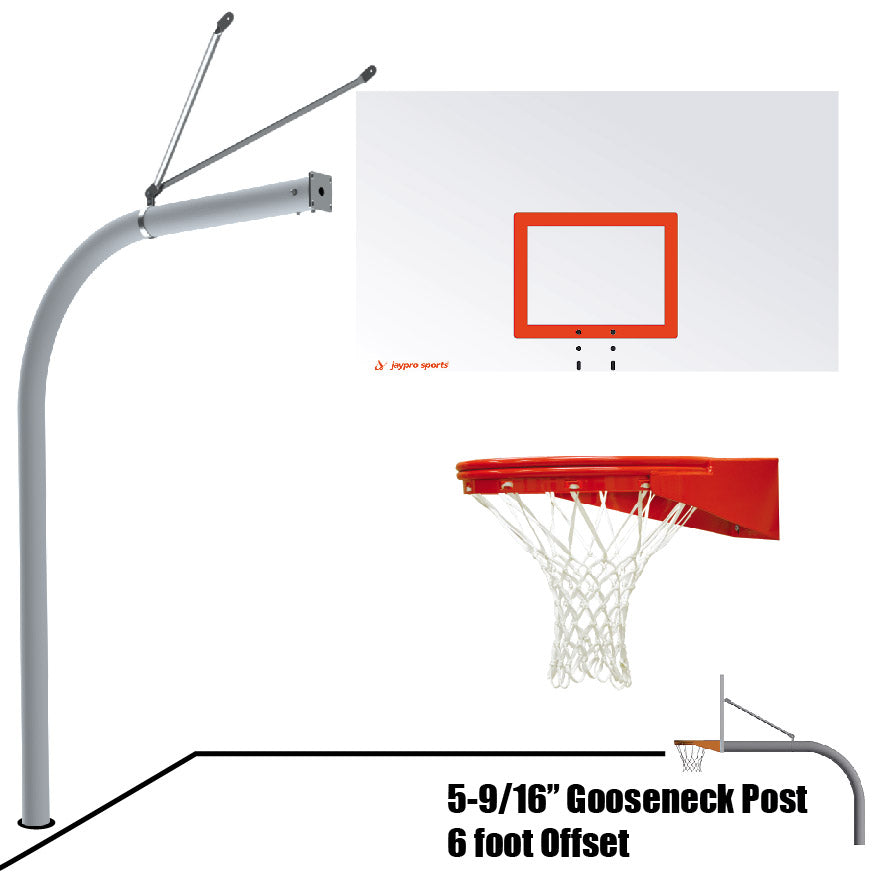 Basketball System - Gooseneck (5-9/16 in. Pole with 6 ft. Offset) - 72 in. Steel Fan Backboard - Playground Goal