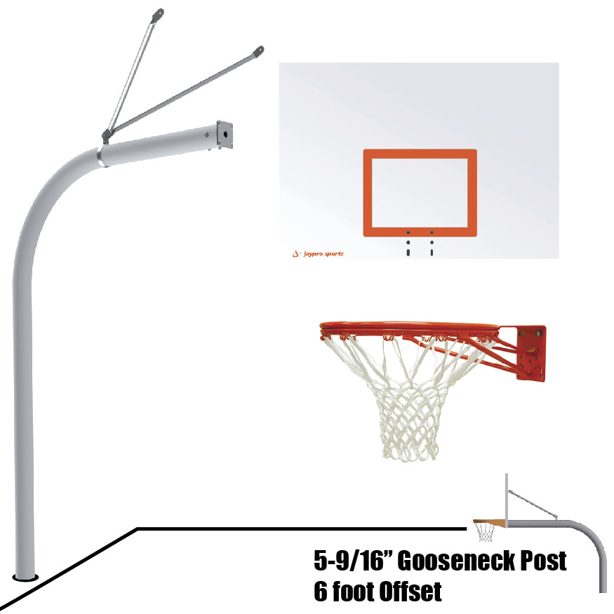 Basketball System - Gooseneck (5-9/16 in. Pole with 6 ft. Offset) - 60 in. Steel Backboard - Double Rim Goal