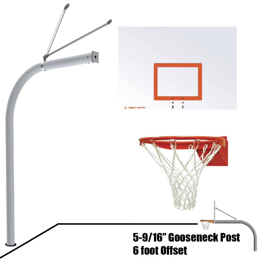 Basketball System - Gooseneck (5-9/16 in. Pole with 6 ft. Offset) - 60 in. Steel Backboard - Flex Rim Goal