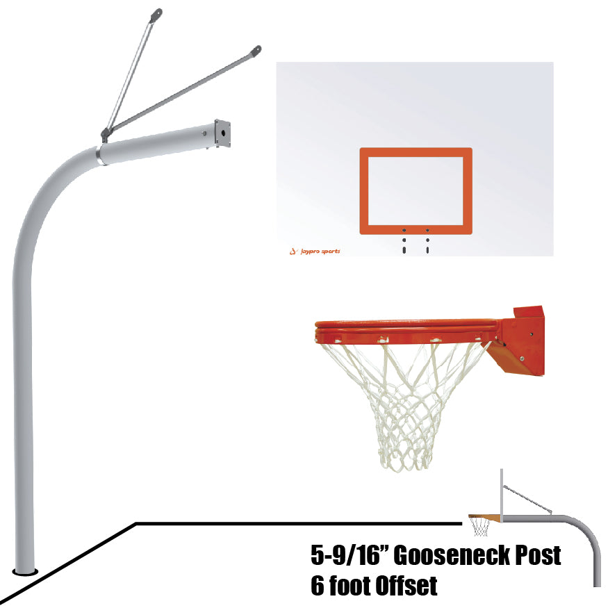 Basketball System - Gooseneck (5-9/16 in. Pole with 6 ft. Offset) - 60 in. Steel Backboard - Playground Breakaway Goal