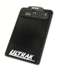 Thumbnail for Black clipboard with an integrated calculator, stopwatch, and ruler on the right edge.