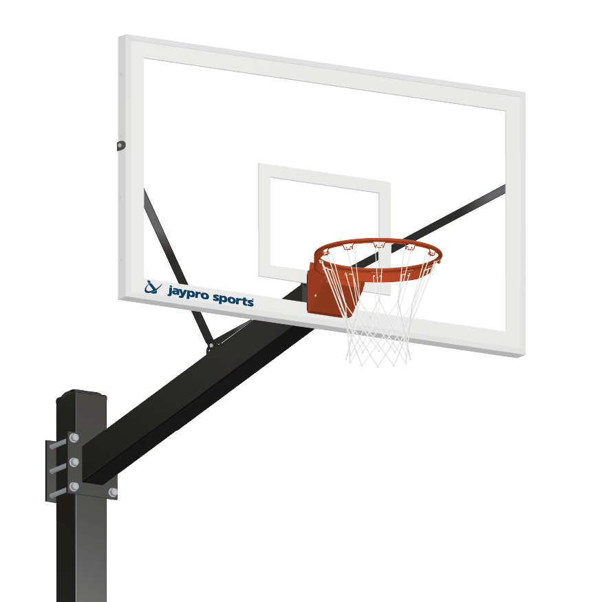 Basketball System - Titan (Powder Coated) Black (6 in. x 6 in. Pole with 6 ft. Offset) - 72 in. Glass Backboard - Flex Rim Goal (Surface Mount)