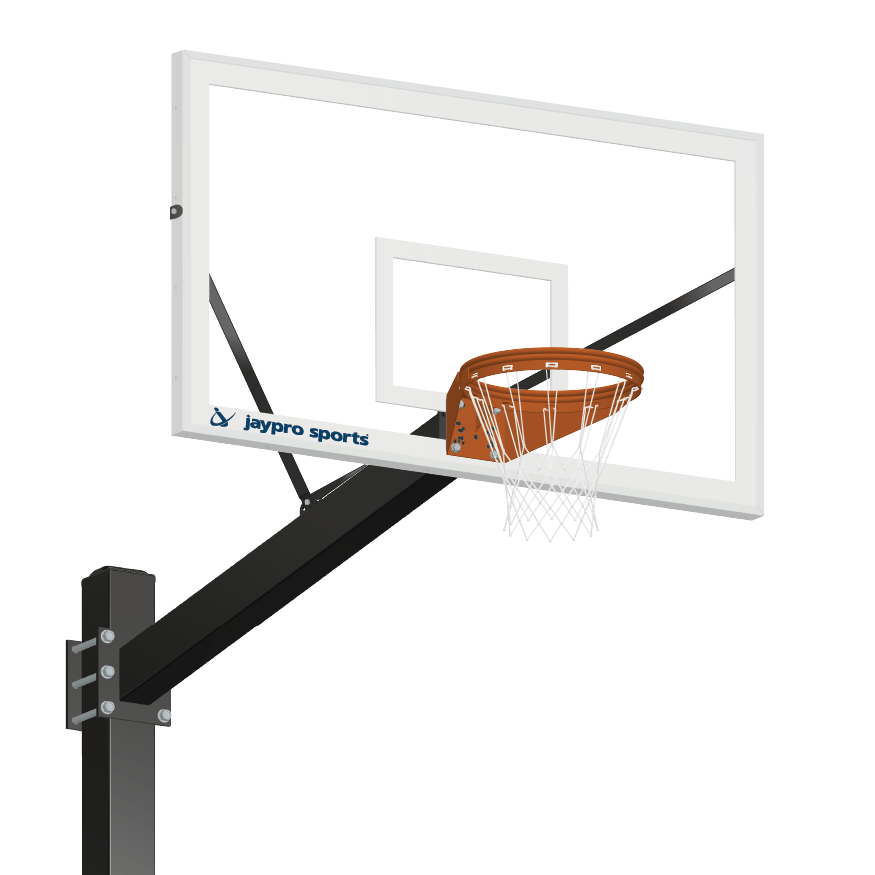 Basketball System - Titan (Powder Coated) Black (6 in. x 6 in. Pole with 6 ft. Offset) - 72 in. Glass Backboard - Playground Breakaway Goal (Surface Mount)