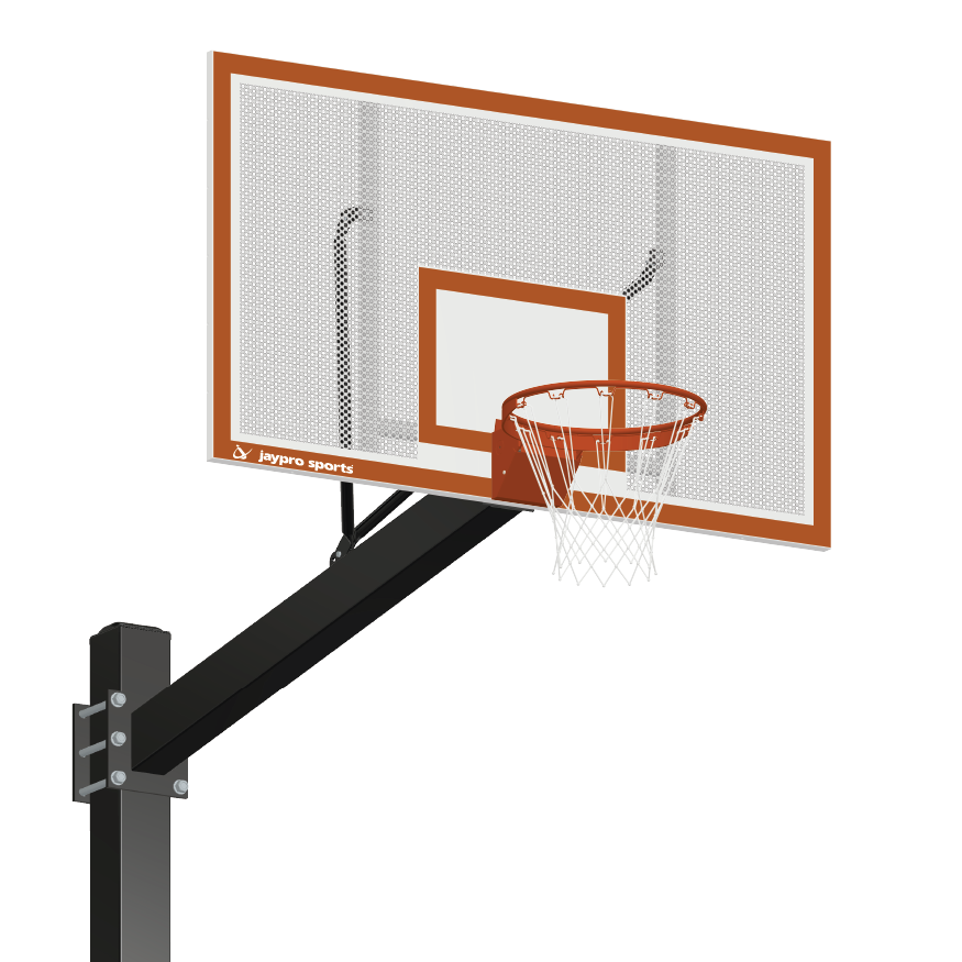 Basketball System - Titan (Powder Coated) Black (6 in. x 6 in. Pole with 6 ft. Offset) - 72 in. Perforated Steel Backboard - Flex Rim Goal (Surface Mount)