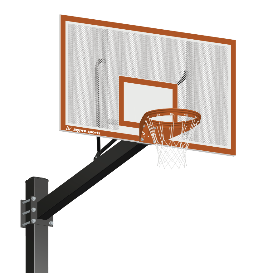 Basketball System - Titan (Powder Coated) Black (6 in. x 6 in. Pole with 6 ft. Offset) - 72 in. Perforated Steel Backboard - Playground Goal (Surface Mount)