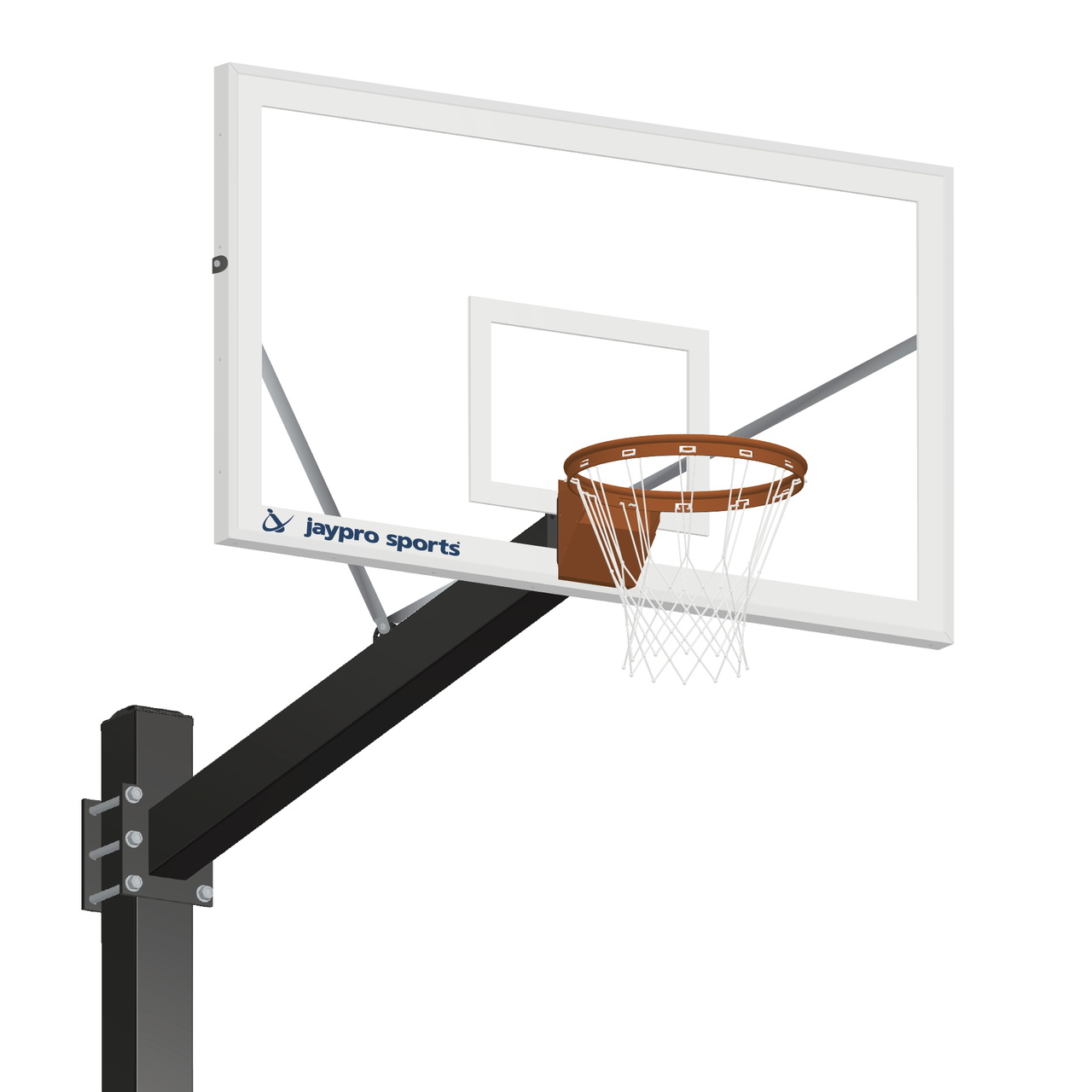 Basketball System - Titan (Powder Coated) Black (6 in. x 6 in. Pole with 6 ft. Offset) - 72 in. Glass Backboard - Breakaway Playground Goal