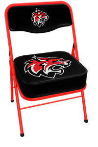 Thumbnail for Red folding chair with black seat and back, each featuring a red and white wildcat logo.