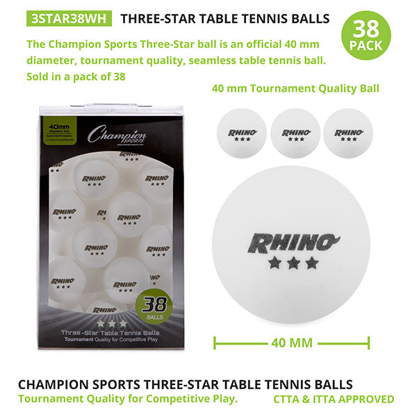 3-Star Tournament Table Tennis balls, 38