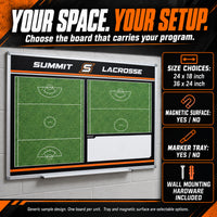 Thumbnail for Custom lacrosse wall coaching board: Your space. your setup.. Generic sample design. One board per unit. Tray and magnetic surface are selectable options.