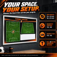 Thumbnail for Custom soccer wall coaching board: Your space. your setup.. Generic sample design. One board per unit. Tray and magnetic surface are selectable options.