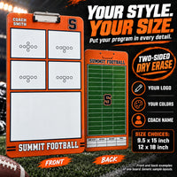 Thumbnail for Custom football clipboard coaching board: Your style. your size.. Two-sided dry erase. Generic sample design. One board per unit.