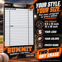 Thumbnail for Custom baseball / softball clipboard coaching board: Your style. your size.. Two-sided dry erase. Generic sample design. One board per unit.