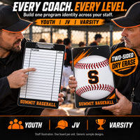 Thumbnail for Custom baseball / softball clipboard coaching board: Every coach. every level.. Two-sided dry erase. Staff illustration. One board per unit. Generic sample designs.