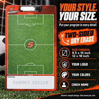 Thumbnail for Custom soccer clipboard coaching board: Your style. your size.. Two-sided dry erase. Generic sample design. One board per unit.
