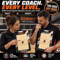Thumbnail for Custom volleyball clipboard coaching board: Every coach. every level.. Two-sided dry erase. Staff illustration. One board per unit. Generic sample designs.