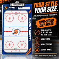 Thumbnail for Custom hockey clipboard coaching board: Your style. your size.. Two-sided dry erase. Generic sample design. One board per unit.