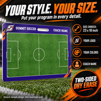 Thumbnail for Custom soccer carry coaching board: Your style. your size.. Two-sided dry erase. Generic sample design. One board per unit.