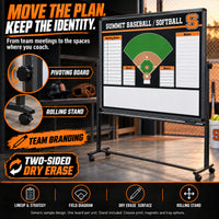 Thumbnail for Custom baseball / softball rolling coaching board: Move the plan. keep the identity.. Two-sided dry erase. Generic sample design. One board per unit. Stand included. Choose print, magnetic and tray options.