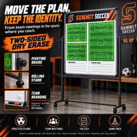 Thumbnail for Custom soccer rolling coaching board: Move the plan. keep the identity.. Two-sided dry erase. Generic sample design. One board per unit. Stand included. Choose print, magnetic and tray options.