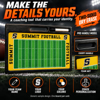 Thumbnail for Custom football pro coaching board: MAKE THE DETAILS YOURS.; A coaching tool that carries your identity.; PRO HANDLE MODEL; YOUR TEAM NAME; YOUR LOGO; YOUR COLORS; COACH PERSONALIZATION; TWO-SIDED DRY ERASE. ; Generic sample design. One board per unit.