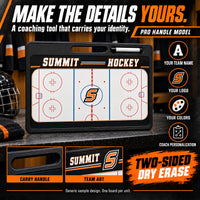 Thumbnail for Custom hockey pro coaching board: MAKE THE DETAILS YOURS.; A coaching tool that carries your identity.; PRO HANDLE MODEL; YOUR TEAM NAME; YOUR LOGO; YOUR COLORS; COACH PERSONALIZATION; TWO-SIDED DRY ERASE. ; Generic sample design. One board per unit.