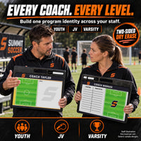 Thumbnail for Custom soccer pro coaching board: Every coach. every level.. Two-sided dry erase. Staff illustration. One board per unit. Generic sample designs.