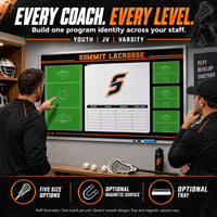 Thumbnail for Custom lacrosse wall large coaching board: Every coach. every level.. Staff illustration. One board per unit. Generic sample designs. Tray and magnetic options vary.