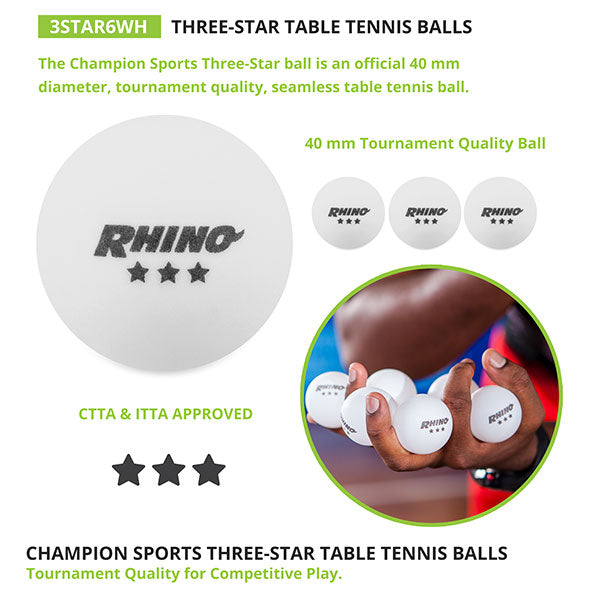 3-Star Tournament Table Tennis Balls, 6 Pack