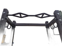Thumbnail for Black multi-grip pull-up bar attached to a power rack, with two J-hooks visible below.