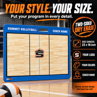 Thumbnail for Custom volleyball carry coaching board: YOUR STYLE. YOUR SIZE.; Put your program in every detail.; SIZE CHOICES: 23 x 18 inch; YOUR LOGO; YOUR COLORS; COACH NAME; TWO-SIDED DRY ERASE. ; Generic sample design. One board per unit.