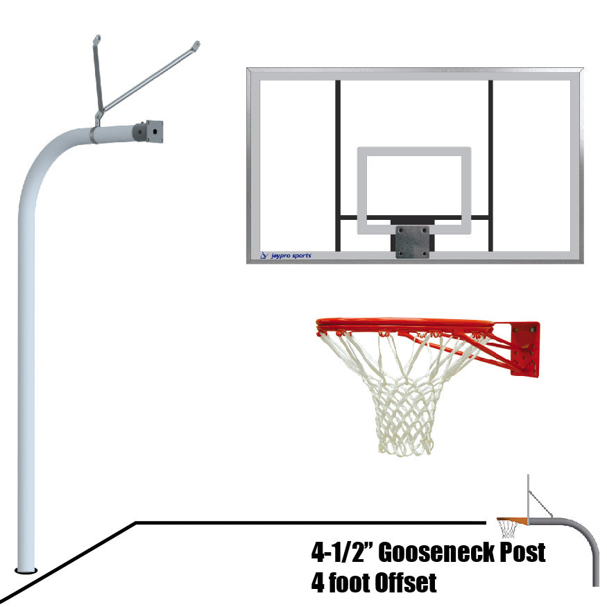 Basketball System - Gooseneck (4-1/2 in. Pole with 4 ft. Offset) - 72 in. Acrylic Backboard - Double Rim Goal