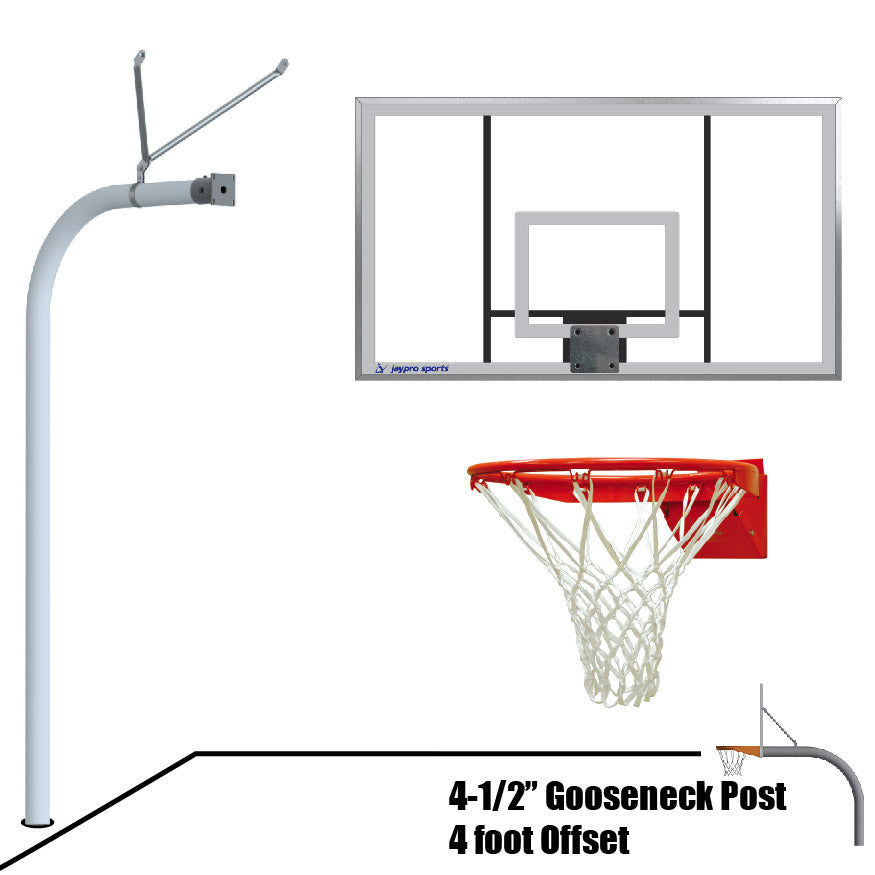 Basketball System - Gooseneck (4-1/2 in. Pole with 4 ft. Offset) - 72 in. Acrylic Board - Flex Rim Goal